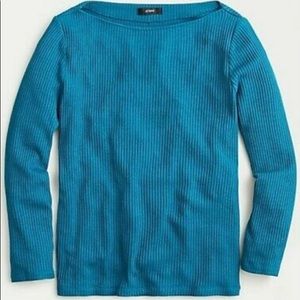J CREW Teal Ribbed Bateau Neckline Long Sleeve Top
